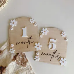2 Disc. (Month & Months) Wooden Baby Milestone | Boho Baby, 6Inch Wooden Cut-outs-picture-20
