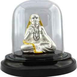 999 Pure Silver Beautiful Colorful Raghavendra Swami with Acrylic Base Idol Decorative Showpiece-35 cm-image-80