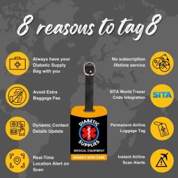 Diabetic Equipment Tag Yellow Color , Iconic Luggage Tag with Digital ID Location Smart Tracker-38