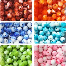 Multicolour Acrylic Lucid Marble Beads Size 8mm -250 Pieces - 6 Color Series-image-18