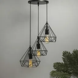 Diamond Cluster Pendant Light Black Finish Decorative Chandelier Roof Light Lamp for Home, Living Room, Bedroom, Hall, Indoor Outdoor Jhumar Lighing | 3pcs set - Bulb Not Included Pendants Ceiling Lamp-image-22