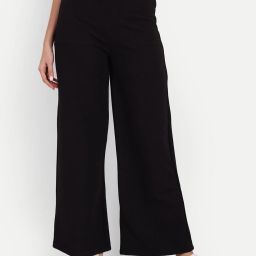Women Loose Fit Black Lycra Blend Trousers-image-103