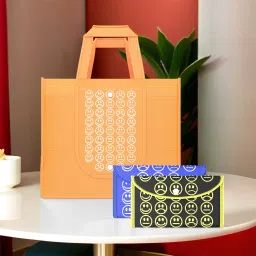 Pack of 3 Smile Print Shopping Bag For Women | Orange, Dark Blue & Black Yellow Pack of 3 Grocery Bags-5