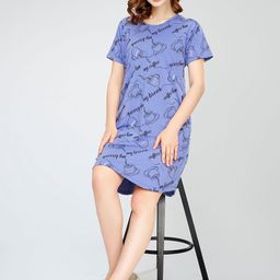 Zeyo Typography Printed Pure Cotton T-shirt Nightdress-image-25