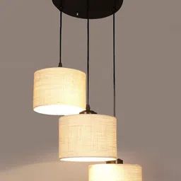 Devansh White Solid Jute Drum Hanging Lamp image 2
