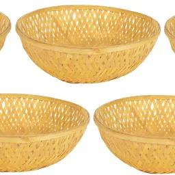 9" white Bamboo Basket for Home, Kitchen, Gift Decor, Food Serving plate (5 pcs) Bamboo Fruit & Vegetable Basket-31