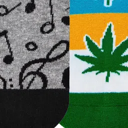 Dynamocks Unisex Pack Of 2 Patterned Happy Leaf & Music Calf Length Socks image 3