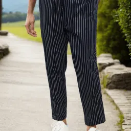 Navy blue stripes full elastic pyjama Men Pyjama-image-36