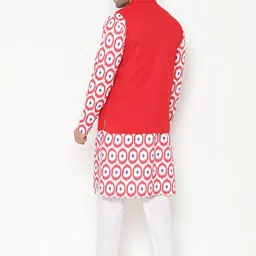 Hangup Men Red Printed Cotton Blend Kurta with Pyjamas & Nehru Jacket Set image 2