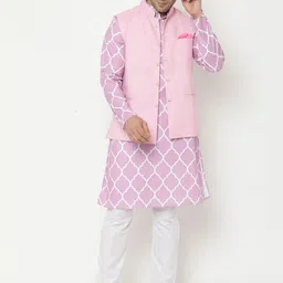 Hangup Men Printed Kurta with Pyjamas & With Nehru Jacket image 3
