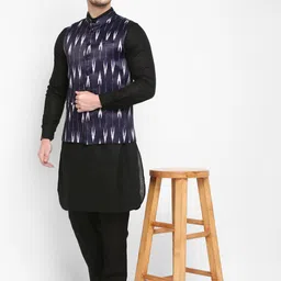 Hangup Men Multicoloured Linen Kurta with Pyjamas image 3