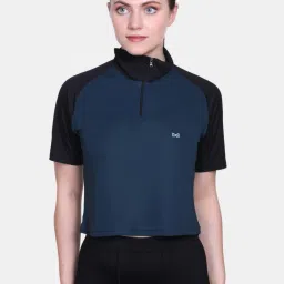 Women Solid Zip Neck Polyester Green T-Shirt-image-61