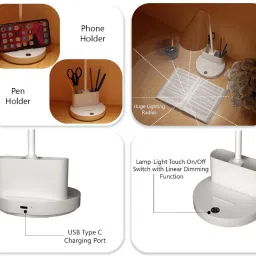 akr Powerful Rechargeable lamp with Pen Holder & Mobile Stand 3 Dimmable Lights Study Lamp image 4