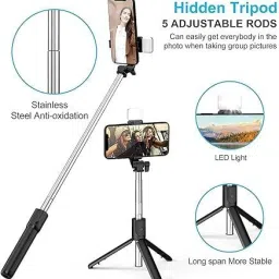 En ligne Bluetooth Extendable Selfie Sticks with Wireless Remote and Tripod Stand With Led, 3-in-1 Multifunctional Selfie Stick Bluetooth Selfie Stick image 3