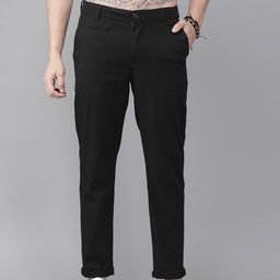 roadster Men Regular Fit Black Cotton Blend Trousers-picture-5