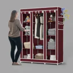 10 Shelf Almirah Portable Foldable for Clothes ,Shoes and Other Items Storage Carbon Steel Collapsible Wardrobe-image-2