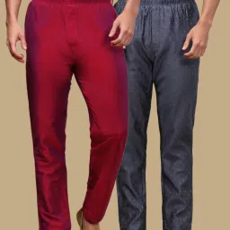 Pack of 2 Mens Cotton Blend Ethnic Wear Solid & Ethnic Motifs Pyjama Men Pyjama-image-79