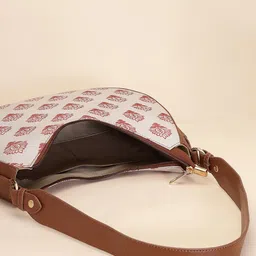 Anouk Tan Brown Floral Printed Half Moon Handheld Bag image 5