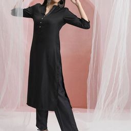 Vishudh Mandarin Collar Regular Kurta with Trousers & Dupatta image 2