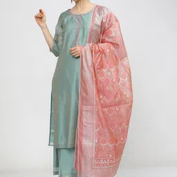 Vishudh Women Blue & Pink Regular Kurta with Trousers & Dupatta-picture-53
