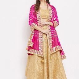 Clora Creation Magenta & White Bandhani Tie and Dye Dupatta with Gotta Patti image 2