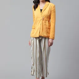 STREET 9 Women Mustard Yellow Solid Open Front Blazer image 5
