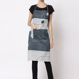 Arrabi Grey & Blue Striped Printed Apron With 2 Patch Pockets image 2