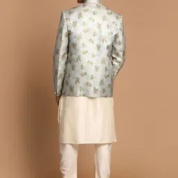 VASTRAMAY Men Cream-Coloured Printed Angrakha Kurta with Pyjamas image 4