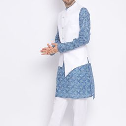 hangup plus Men Printed Kurta with Pyjamas & Nehru Jacket image 3