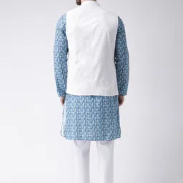 Hangup Men Mandarin Collar Printed Kurta with Pyjamas & Nehru Jacket image 2