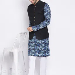 Hangup Men Printed Kurta Set With Nehru Jacket image 4