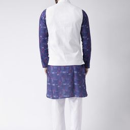 Hangup Men Mandarin Collar Printed Kurta with Pyjamas & Nehru Jacket image 5