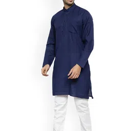Pro-Ethic STYLE DEVELOPER Men Navy Blue Pure Cotton Kurta with Pyjamas image 2