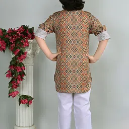 ahhaaaa Boys Floral Printed Regular Thread Work Kurta with Pyjamas image 5