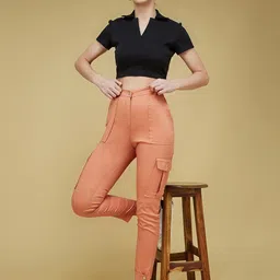 Life With Pockets Women High Rise Cargos Trousers-image-49