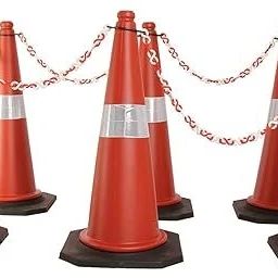 Traffic Cone with Weighted Rubber Base, 750mm with 6mtr chain +6 hook, Pack of 6 Emergency Sign-image-57