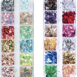 12 Grid Holographic Flakes and 12 Grid Foil Nail Art Set-image-92