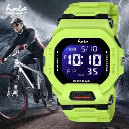 house of common Multi Function Working Premium Quality LED Luminous Light For Mens & Boys Digital Watch - For Men HL1035-Lime Green Shockproof SiliconeStrap Hybrid Square Dial Sports Chronograph image 2
