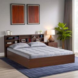 mintwud from pepperfry Seto King Size Bed in Planked Walnut Finish with Hydraulic Storage & Headboard Storage-picture-8