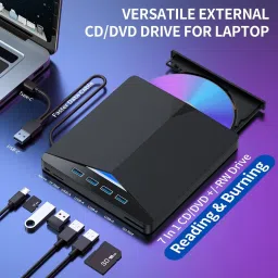 LINKKRAFT External CD/DVD Drive for Laptop USB 3.0 Type-C DVD Player Portable CD +/-RW External DVD Writer image 2