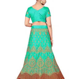 MANVAA Embroidered Beads and Stones Semi-Stitched Lehenga & Unstitched Blouse With Dupatta image 3