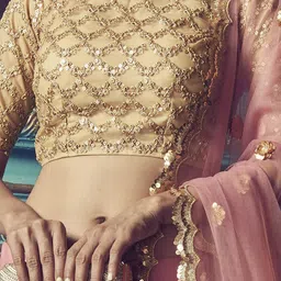 FABPIXEL Embroidered Sequinned Semi-Stitched Lehenga & Unstitched Blouse With Dupatta image 4