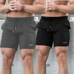 Pack of 2 Solid Men Black, Blue Basic Shorts, Gym Shorts, Regular Shorts-image-79