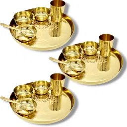 Pack of 3 Bronze Bronze Dinner Set 18-Piece Kansa Solid Thali Set | Polish Finish Dinner Set-image-17