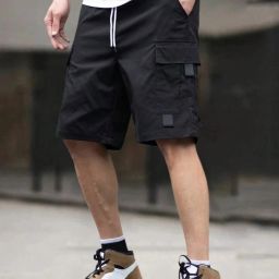 Solid Men Black Cargo Shorts-image-22