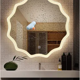 Round Zig Zag Wall Mirror with Light Size:18" x 18" Lighted Mirror Bathroom Mirror-picture-22
