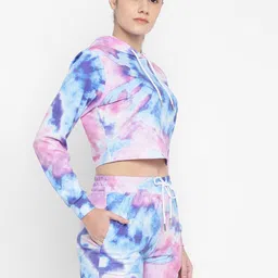 HRX by Hrithik Roshan Abstract Printed Hooded Crop Sweatshirt With Shorts image 3
