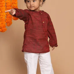 VASTRAMAY Boys Maroon Pure Cotton Kurta with Pants-image-51
