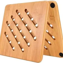 calldrishe Bamboo Wooden Trivet For Dinning Table Square Wavy Shape, Wooden Coaster, Wooden Coaster Set For Hot Plates and Hot Pot Trivet image 3