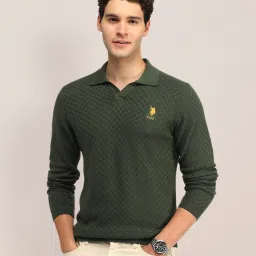 Men Printed Collared Neck Green Sweater-image-33